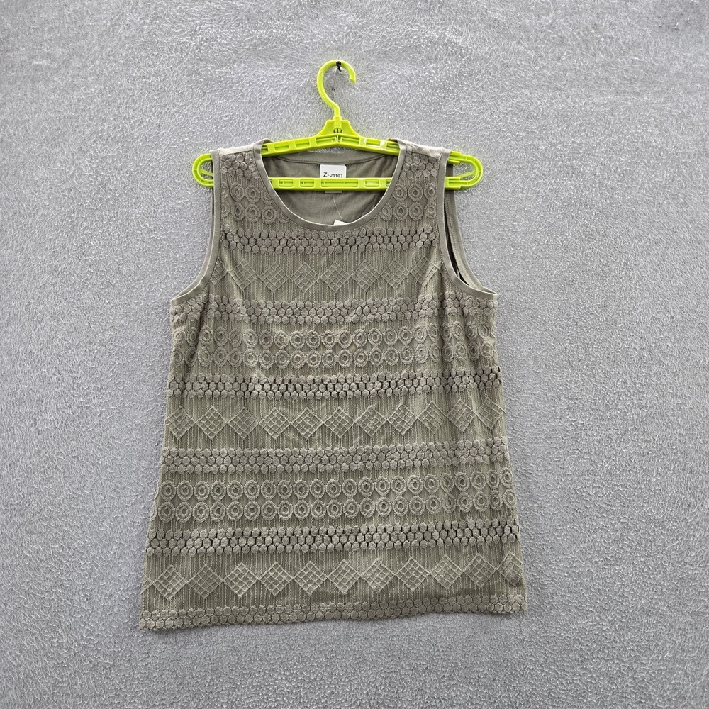 Chico's Women Tank Top 2 Green Geometric Lace Knit Fashion NWT